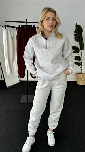 Üç İplik Şardonlu Beli Paçası Lastikli Esofman Açık Gri