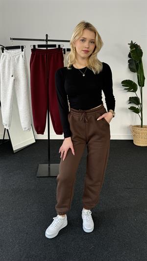 Üç İplik Şardonlu Beli Paçası Lastikli Esofman Kahverengi