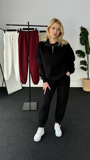 Üç İplik Şardonlu Beli Paçası Lastikli Esofman Siyah