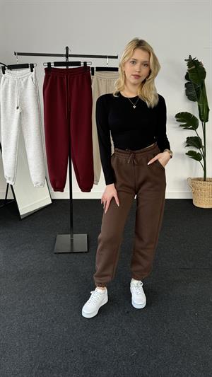 Üç İplik Şardonlu Beli Paçası Lastikli Esofman Kahverengi