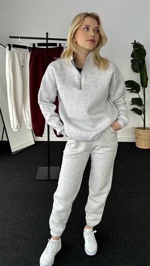 Üç İplik Şardonlu Beli Paçası Lastikli Esofman Açık Gri