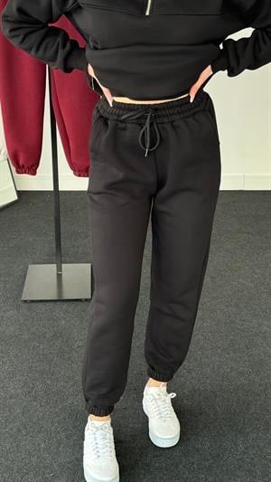 Üç İplik Şardonlu Beli Paçası Lastikli Esofman Siyah