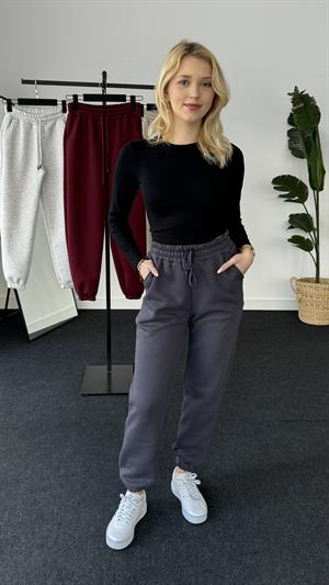 Üç İplik Şardonlu Beli Paçası Lastikli Esofman Antrasit