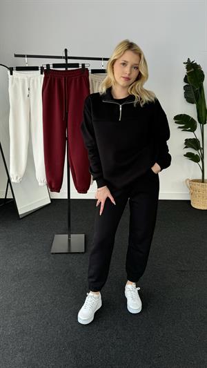 Üç İplik Şardonlu Beli Paçası Lastikli Esofman Siyah