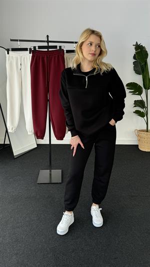 Üç İplik Şardonlu Beli Paçası Lastikli Esofman Siyah