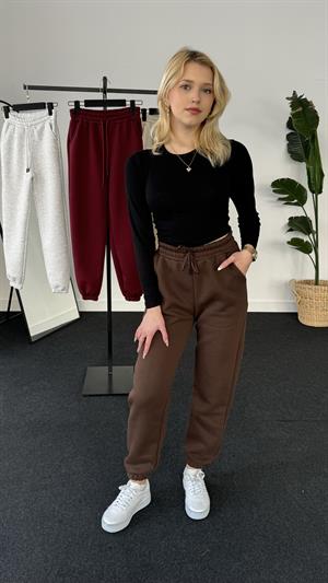 Üç İplik Şardonlu Beli Paçası Lastikli Esofman Kahverengi