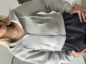 Üç İplik Şardonlu Crop Hırka Gri