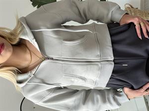 Üç İplik Şardonlu Crop Hırka Gri