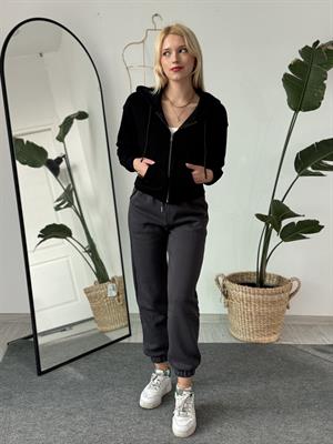 Üç İplik Şardonlu Crop Hırka Siyah 