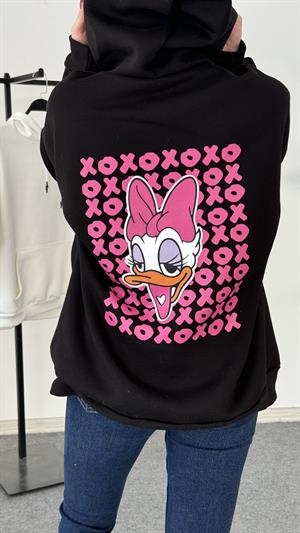 Üç İplik Şardonlu Daisy Duck Baskılı Sweat Siyah 