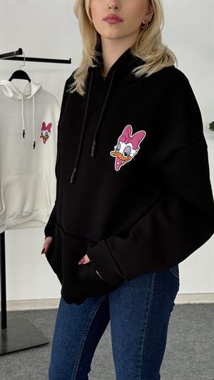 Üç İplik Şardonlu Daisy Duck Baskılı Sweat Siyah 