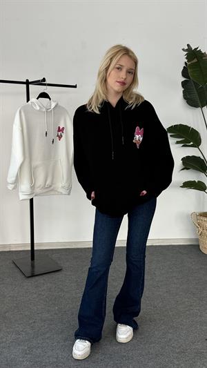 Üç İplik Şardonlu Daisy Duck Baskılı Sweat Siyah 