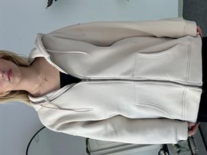 Üç İplik Şardonlu Kapşonlu Fermuarlı Sweat Taş