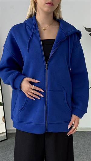 Üç İplik Şardonlu Kapşonlu Fermuarlı Sweat Lacivert