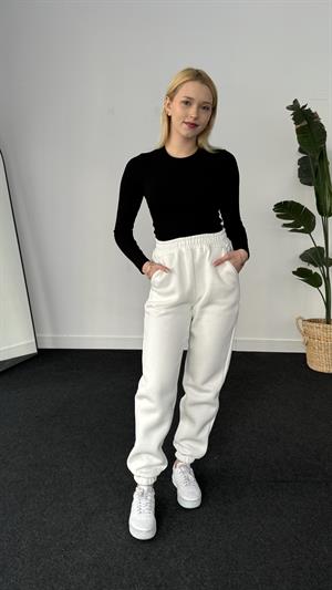 Üç İplik Şardonlu Lastikli Eşofman Beyaz