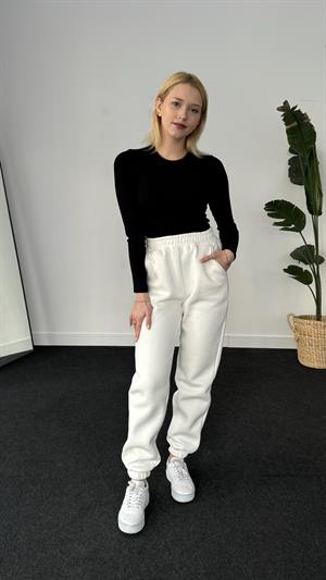 Üç İplik Şardonlu Lastikli Eşofman Beyaz