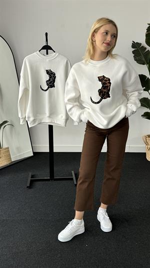 Üç İplik Şardonlu Leopar Desenli Sweat Kahverengi