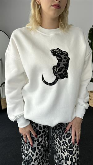 Üç İplik Şardonlu Leopar Desenli Sweat Gri