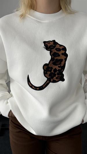 Üç İplik Şardonlu Leopar Desenli Sweat Kahverengi