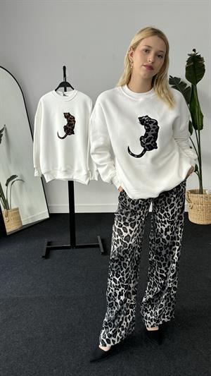 Üç İplik Şardonlu Leopar Desenli Sweat Gri