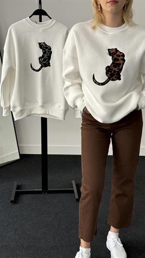 Üç İplik Şardonlu Leopar Desenli Sweat Kahverengi