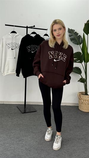 Üç İplik Şardonlu Nike Sweat Kahverengi