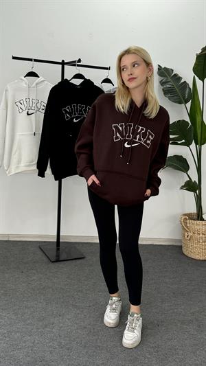 Üç İplik Şardonlu Nike Sweat Kahverengi