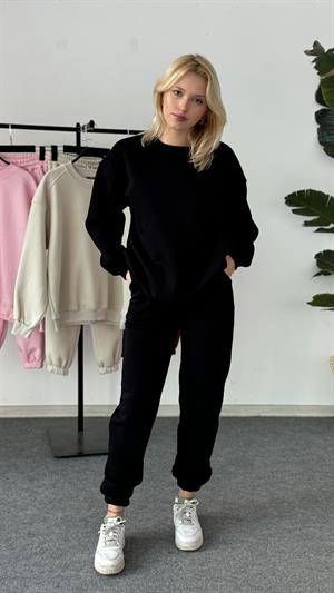 Üç İplik Şardonlu Sweat Esofman Takım Siyah