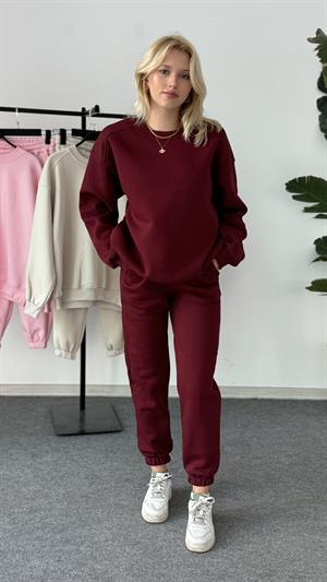 Üç İplik Şardonlu Sweat Esofman Takım Bordo 