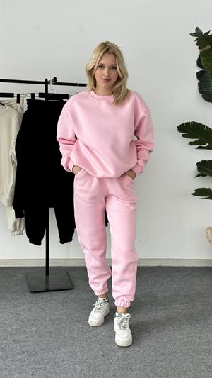 Üç İplik Şardonlu Sweat Esofman Takım Pembe