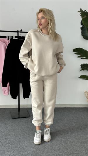 Üç İplik Şardonlu Sweat Esofman Takım Taş