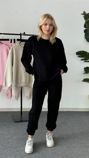 Üç İplik Şardonlu Sweat Esofman Takım Siyah