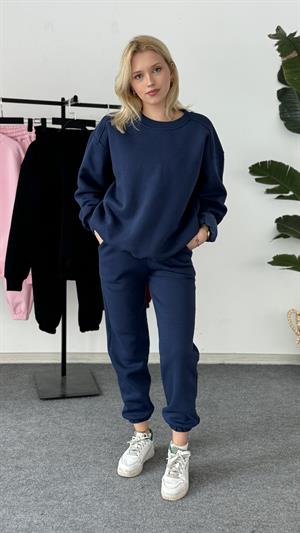 Üç İplik Şardonlu Sweat Esofman Takım Lacivert