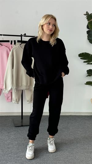 Üç İplik Şardonlu Sweat Esofman Takım Siyah