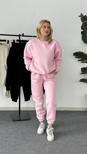Üç İplik Şardonlu Sweat Esofman Takım Pembe