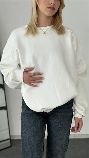 Üç İpllik Şardonlu Basic Sweat Beyaz