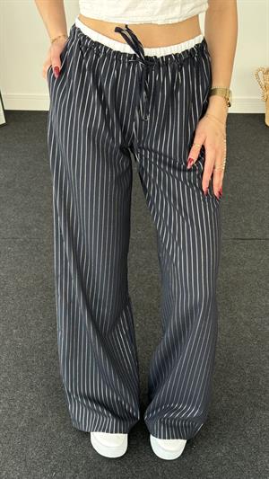 Varak Çizgili Bel Detaylı Pantolon  Lacivert 