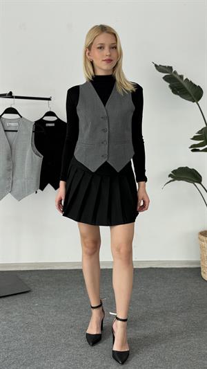 Vücuda Oturan Kısa Dokuma Yelek Füme 