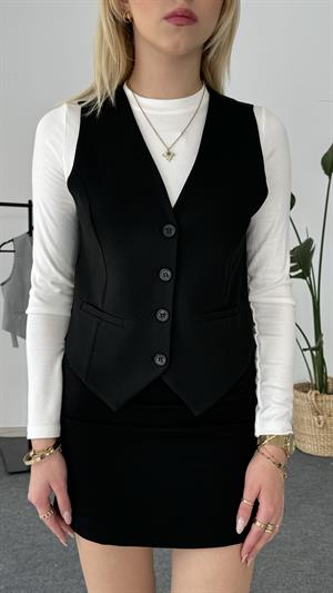 Vücuda Oturan Kısa Dokuma Yelek Siyah 