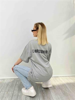 Wrstbhvr Baskılı Bisiklet Yaka İki İplik Tshirt - Gri