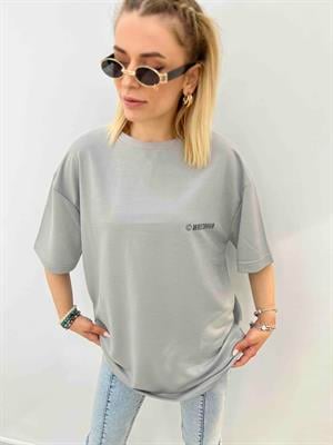 Wrstbhvr Baskılı Bisiklet Yaka İki İplik Tshirt - Gri