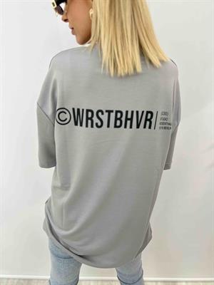 Wrstbhvr Baskılı Bisiklet Yaka İki İplik Tshirt - Gri