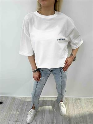 Wrstbhvr Baskılı Bisiklet Yaka İki İplik Tshirt - Beyaz