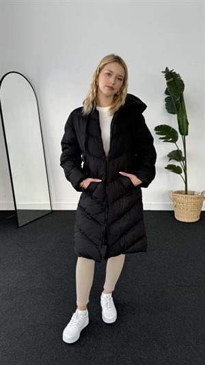 Yanları Fermuarlı Uzun Şişme Mont Siyah