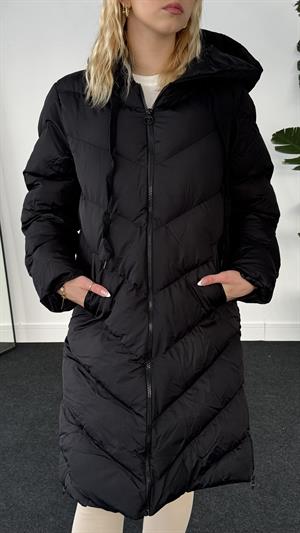 Yanları Fermuarlı Uzun Şişme Mont Siyah