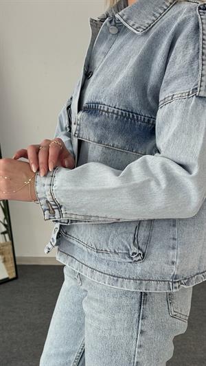 Yıkama Ve Cep Detaylı Kot Ceket Mavi