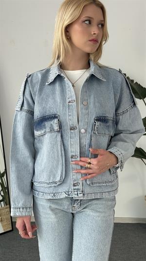 Yıkama Ve Cep Detaylı Kot Ceket Mavi