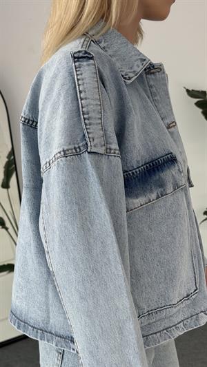 Yıkama Ve Cep Detaylı Kot Ceket Mavi