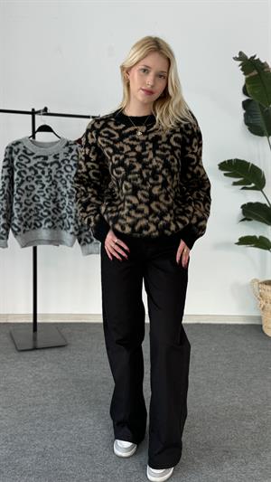 Yumoş Sakallı Kumaş Kazak Leopar Krem