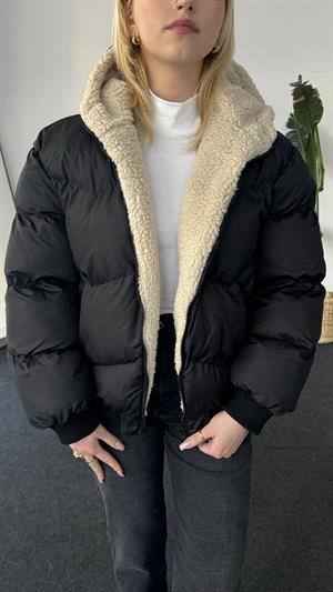 Yün Lamineli Şişme Mont Siyah 